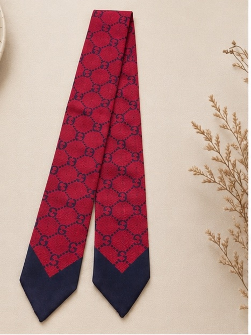 Red & Navy Monogram Twilly Scarf Designer Inspired